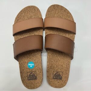 Reef Slide Sandals Brown Straps Cork Bottom Flat Cushion NWT 8